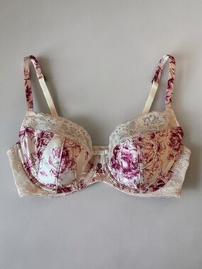 Rare Rosie for Autograph Silk Blend White & Pink Floral Bra 34B Lace Trim